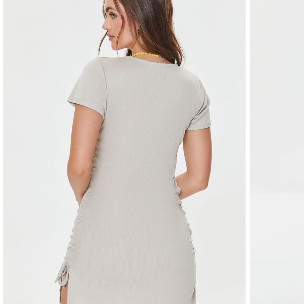 Forever 21 Poof Women’s Ruched Drawstring T-Shirt Dress Bodycon Tibbed Taupe M - Picture 4 of 9
